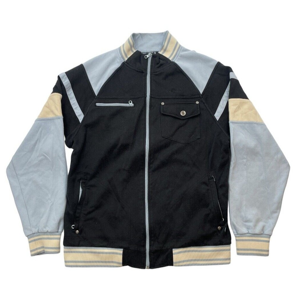 Vintage Caffeine Zip Up Jacket Blue Black Track Mens Size XL Cool Design Details